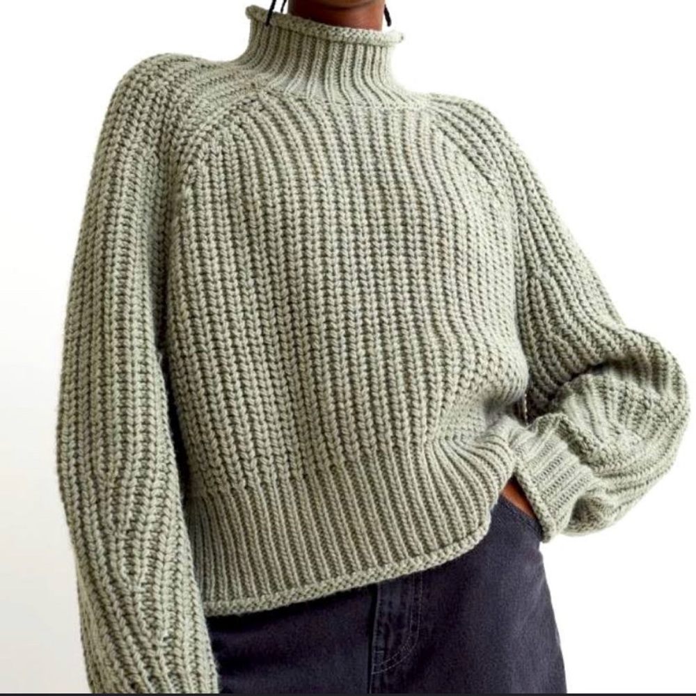 Turtle Neck Green Knit Sweater